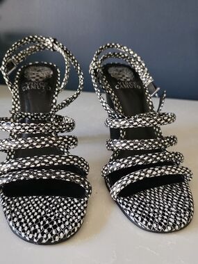 Vince Camuto Black and White Patterned Strappy Heels